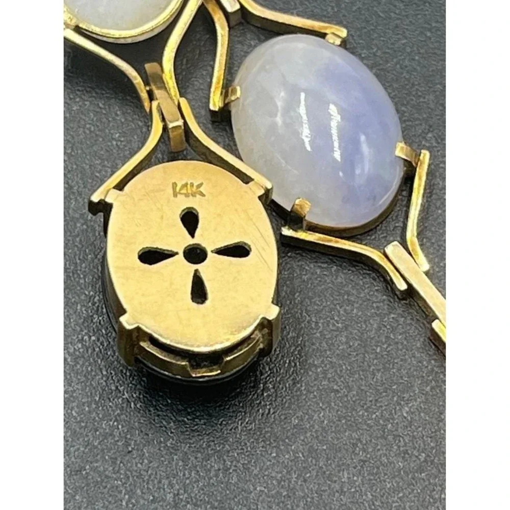 14K Gold Clasp Jade‎ Multi Color Jadeite Stone Cabochon Vintage 10-12k Bracelet